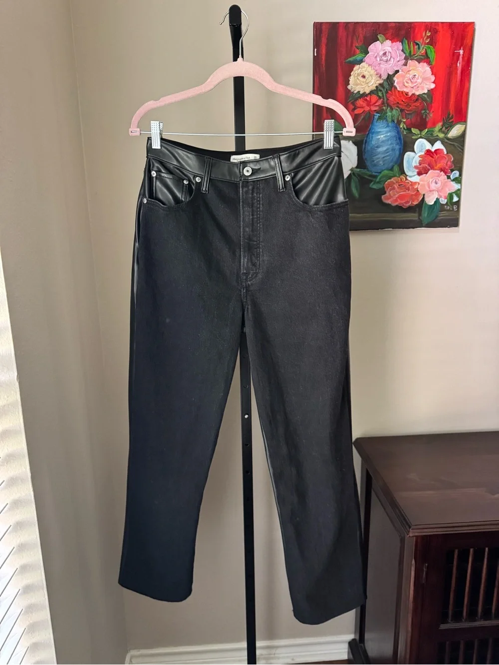 Abercrombie and fitch ultra high rise black Jeans with Faux Leather Trim - Picture 1 of 9